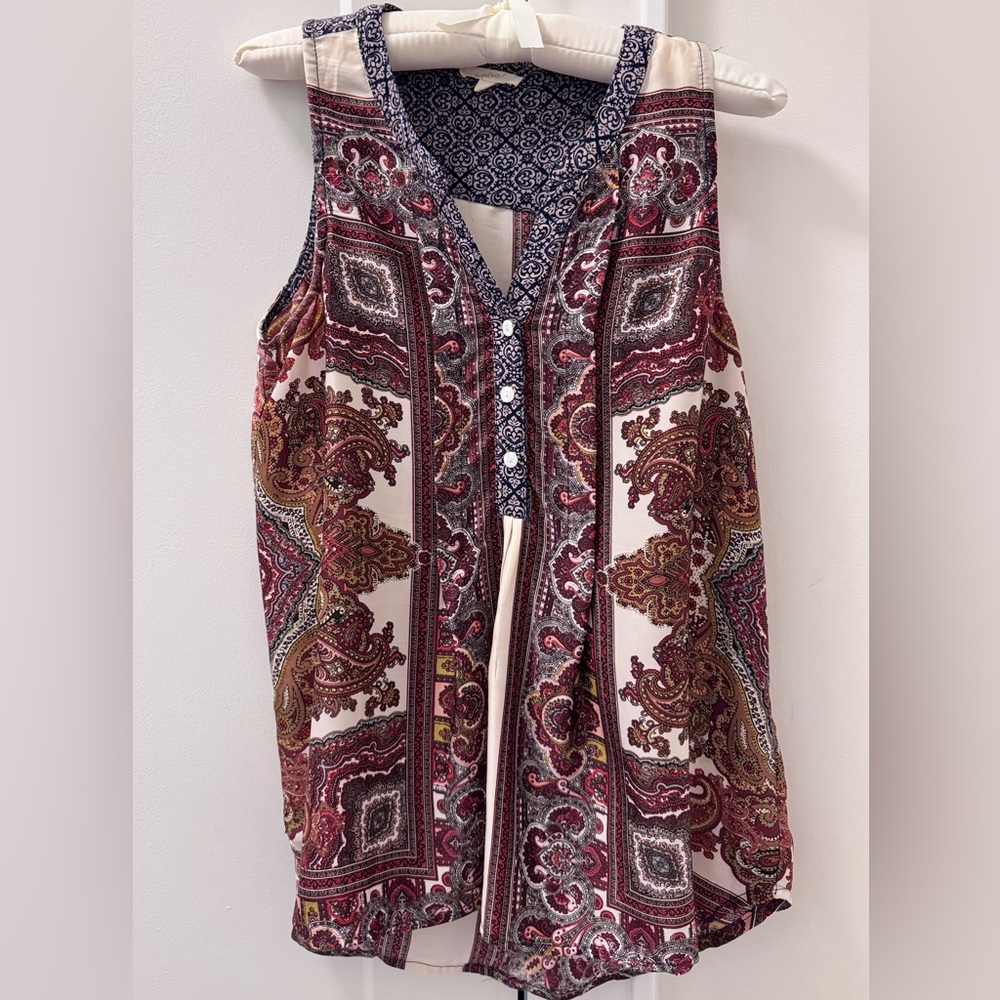 Mystree Boho Paisley Tank with Mandarin Collar Size Small